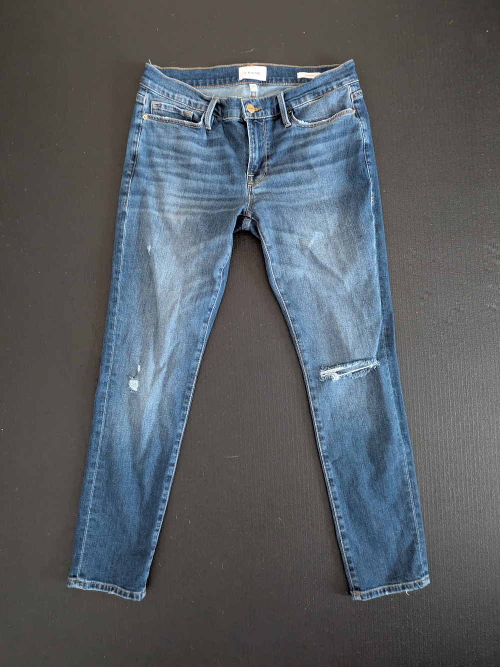 FRAME Le Garcon Eaton Distressed Denim Slim Boyfriend Jeans 27 Mid Rise - Picture 3 of 4
